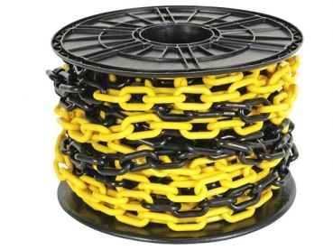 Catena di segnalazione in plastica 6 mm, Giallo/Nero, rotolo 50 m